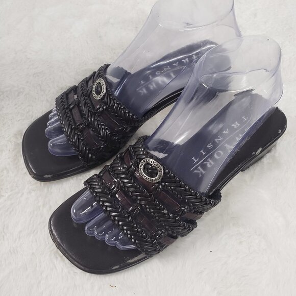New York Transit Browm Woven Boho Slide Low Heel Sandals Size 6.5 - Picture 1 of 14
